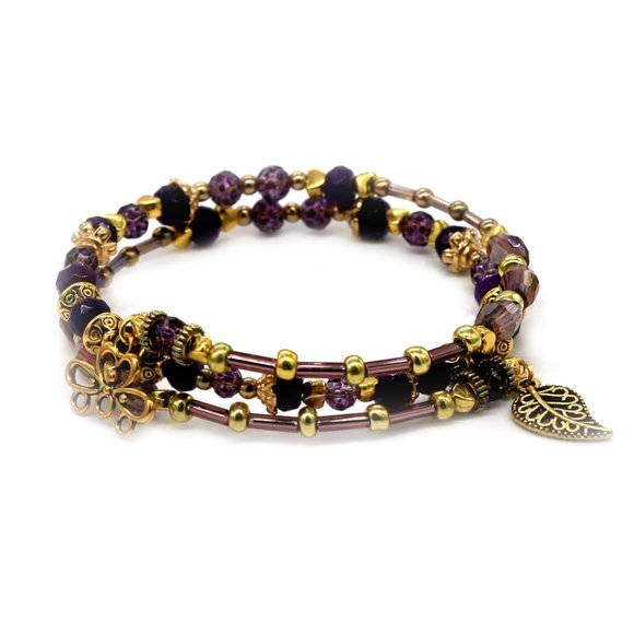 My Bead Emporium Jewelry - Bracelet with small purple beads and gold accents. Unique.